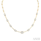 1 1/10 ctw Fusion Baguette and Round Cut Diamond Bar Necklace in 14K Yellow and White Gold